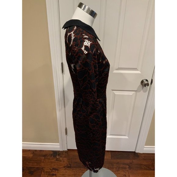Trina Turk Black & Maroon Floral Lace Dress w/ Peter Pan Collar, Size 2 NWT! - Picture 4 of 8